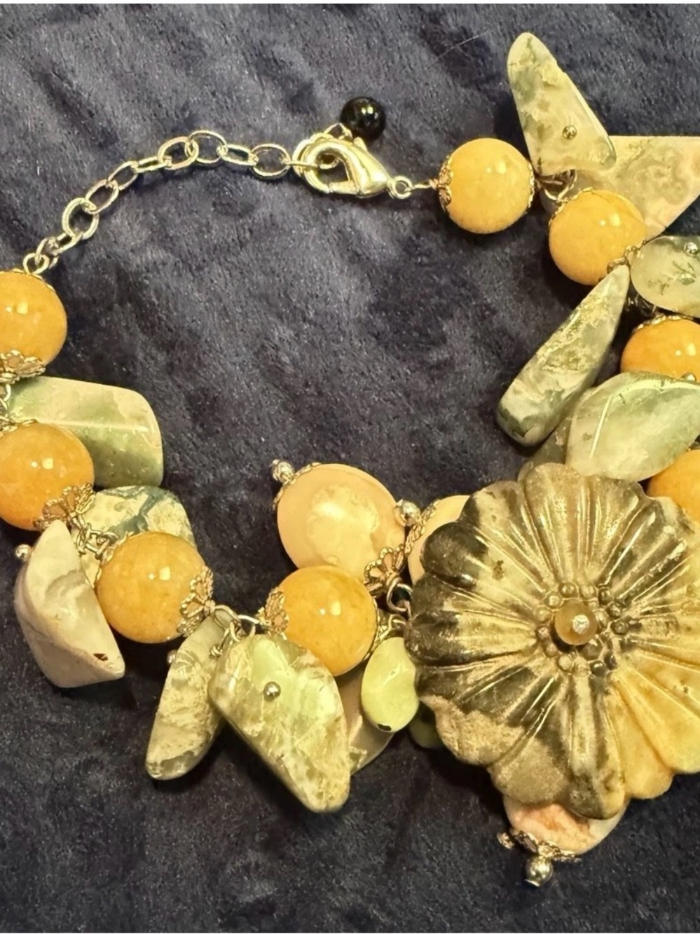 Multicolor Stone Quartz & Silver Chain Bracelet Chunky Gemstone Beaded Boho